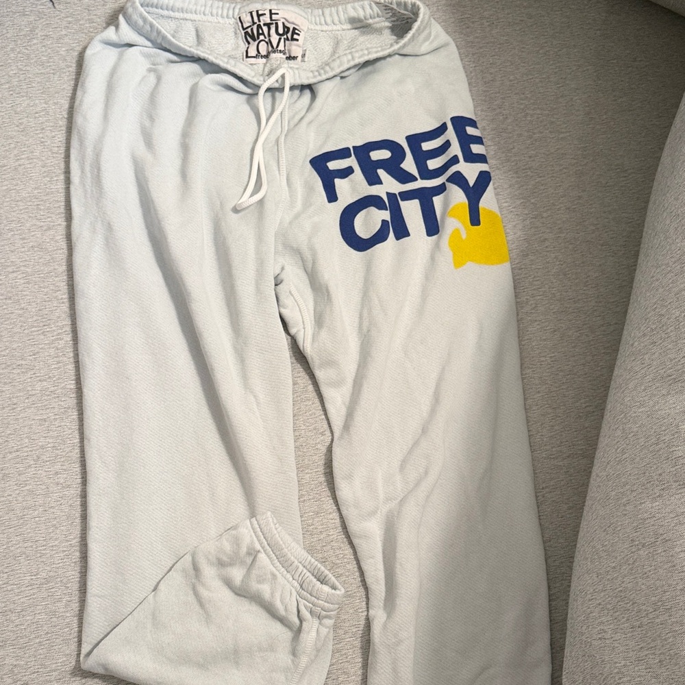 Freecity Light Gray Sweatpants with Blue and Yellow Logo